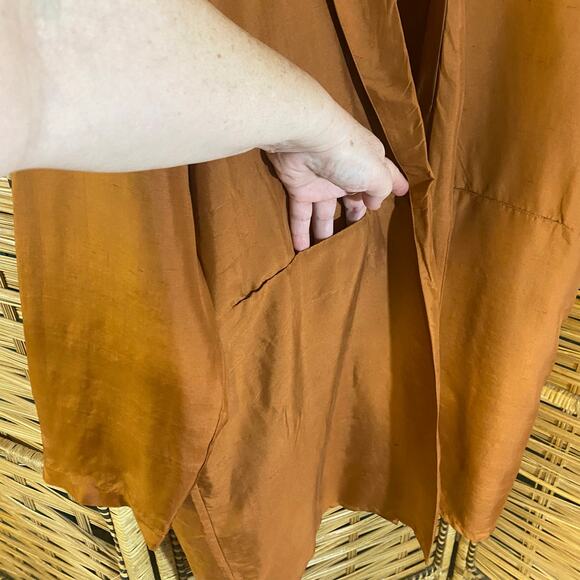 Terry Lewis 100% Silk Duster Coat Rust Copper Long Jacket 1X autumncore - Picture 7 of 7